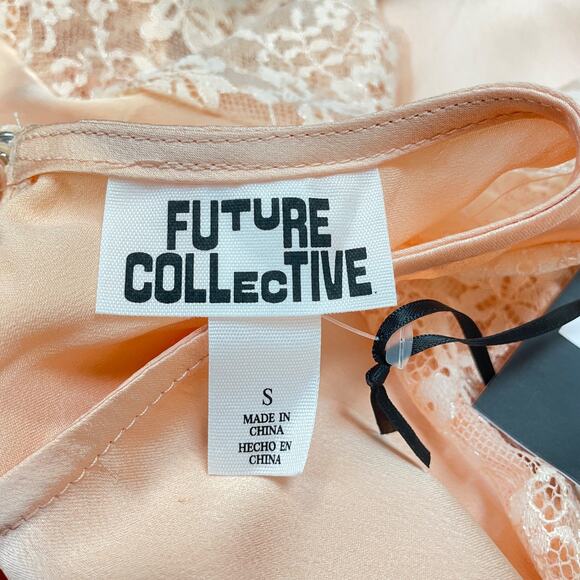 Future Collective Women's Sleeveless Lace Trim Ankle Dress Peach Orange Size S - Picture 6 of 6